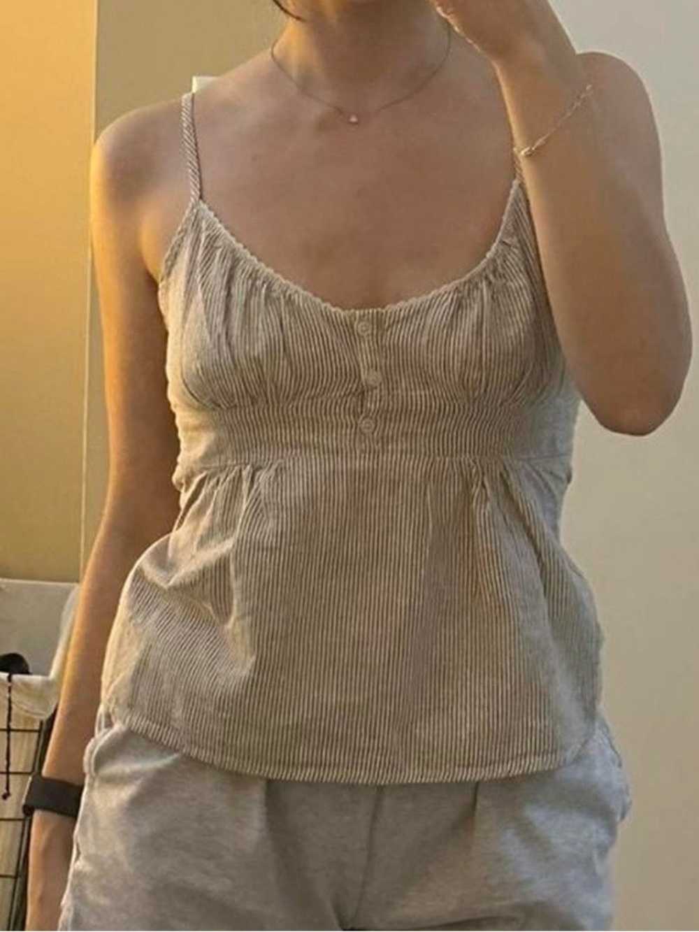 Brandy Melville Beige and White Striped Spaghetti Strap Top - Picture 5 of 6